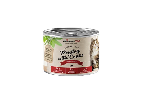 4015598019200.jpg 195 gr. Chicopee Gourmet konservsööt täiskasvanud kassidele linnuliha ja krabiga