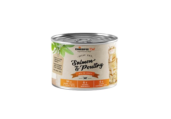 195 gr. Chicopee Jelly Salmon & Poultry konservsööt täiskasvanud kassidele lõhe & linnuliha tarrendis