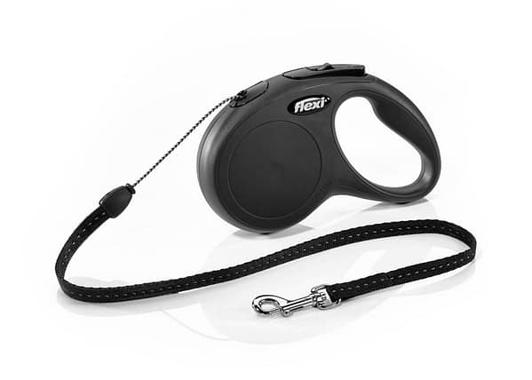5 m. Flexi New Classic musta värvi nöörrihm, suurus S (max. kaal 12 kg.)