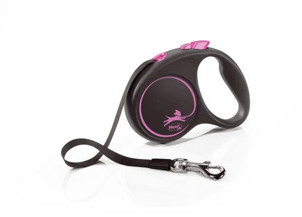 5 m. Flexi Black Design must/roosa lintrihm, suurus S (max. kaal 15 kg.)