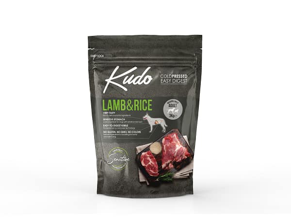 8606109019367.jpg 3 kg. Kudo Lamb & Rice külmpressitud täissööt keskmist ja suurt kasvu täiskasvanud koertele lambaliha ja riisiga