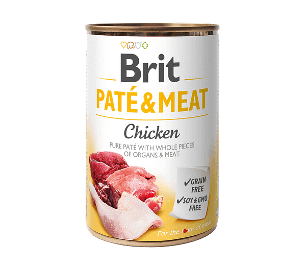 8860_60f7de185676a9.26796243_BRIT_P26M_Chicken_3D.png 400 gr. Brit Care teraviljavaba pasteet koertele kana-ja veiselihaga