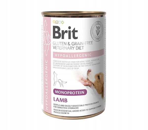 8595602574216.jpg 400 gr. Brit Veterinary Diet Hypoallergenic Monoprotein teraviljavaba lambalihaga konservsööt koertele