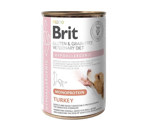 400 gr. Brit Veterinary Diet Hypoallergenic Monoprotein teraviljavaba konservsööt koertele kalkunilihaga
