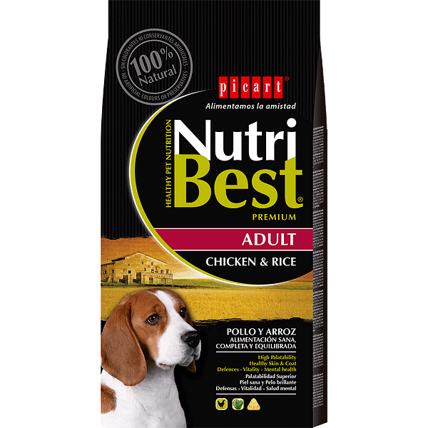 12049_62e3b8706c4145.42559616_Nutribest20Adult20Chicken.png 15 kg. NutriBest täissööt keskmist-ja suurt kasvu täiskasvanud koertele kanaliha ja riisiga