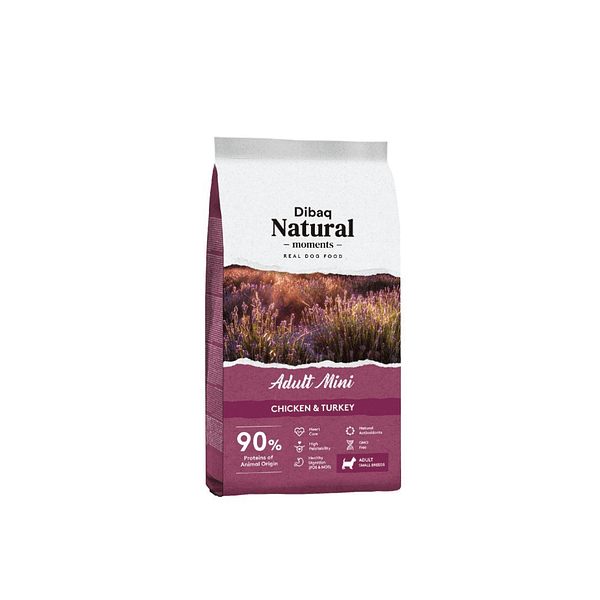 3 kg. Dibaq Natural Moments täissööt väikest kasvu täiskasvanud koertele kana-ja kalkunilihaga