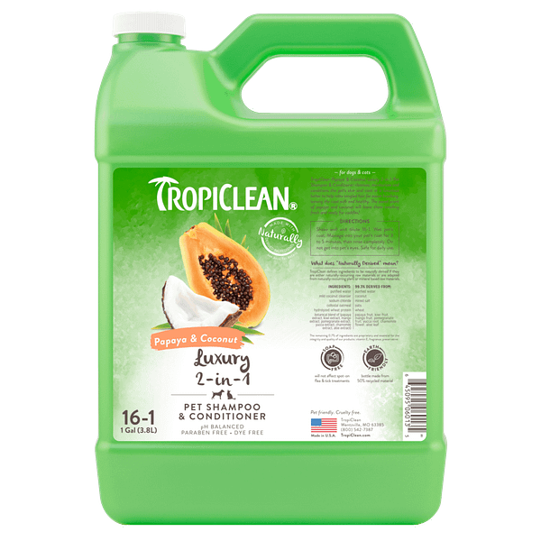 2in1 suur TropiClean looduslik seebivaba 2 in 1 šampoon/palsam kontsentraat koertele ja kassidele 3,78 L.