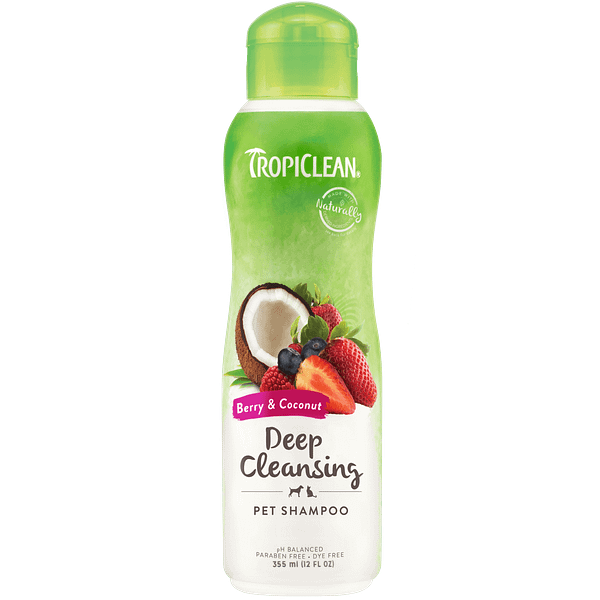 marjadega väike TropiClean looduslik seebivaba sügavpuhastav šampoon koertele ja kassidele 355 ml.