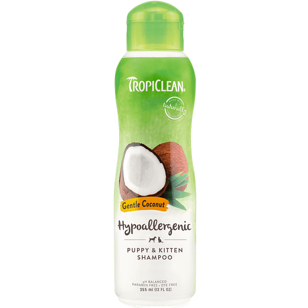 TropiClean looduslik seebivaba õrnatoimeline šampoon allergikutele, kutsikatele ja kassipoegadele 355 ml.