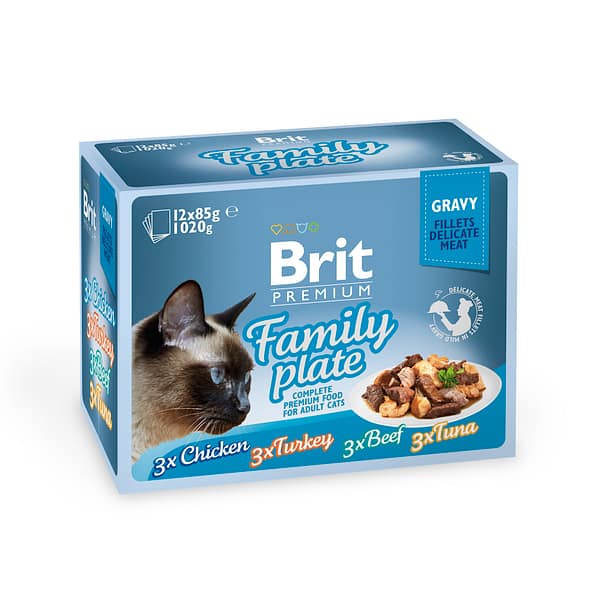 8595602519422.jpg 12 x 85 gr. Brit Premium Delicate Gravy Family multipakk valik märgtoitusid liha kastmes täiskasvanud kassidele