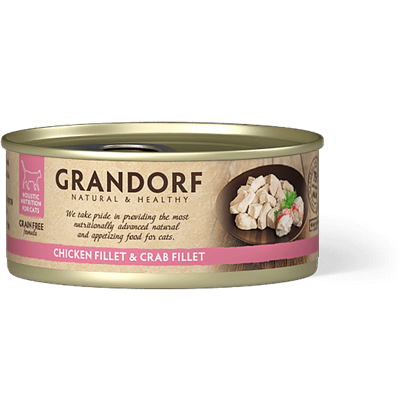 Chicken Breast & Crab Fillet 6 x 70 gr. Grandorf teraviljavaba konservsööt kassidele kana rinnafileest ja krabifileest omas mahlas