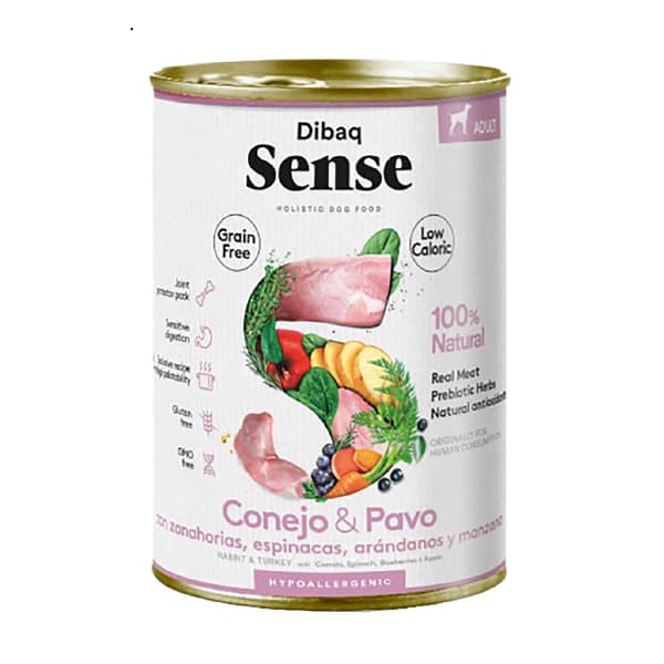 380 gr. Dibaq Sense teraviljavaba konservsööt täiskasvanud tundliku seedimisega koertele küüliku-ja kalkunilihaga