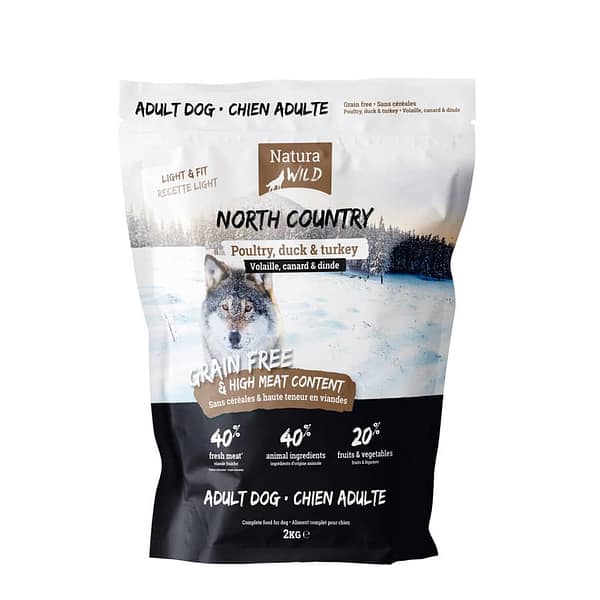 natura-wild-north-country-2kg 2 kg. Natura Wild North Country teraviljavaba täissööt täiskasvanud keskmist-ja suurt kasvu koertele kalkuni-, pardi-ja kanalihaga