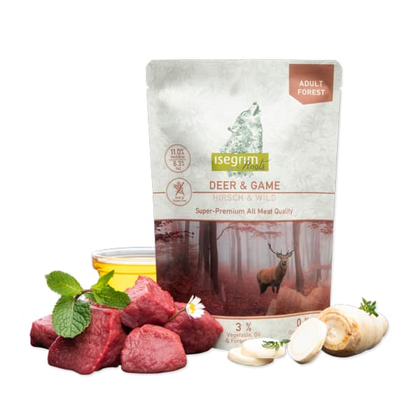 deer and game 410 gr. Isegrim Roots teraviljavaba konservsööt täiskasvanud koertele hirve-ja ulukilihaga