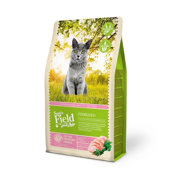 8595602511990.jpg 2,5 kg. Sam`s Field Sterilised steriliseeritud/kastreeritud täiskasvanud kassidele täissööt kanalihaga