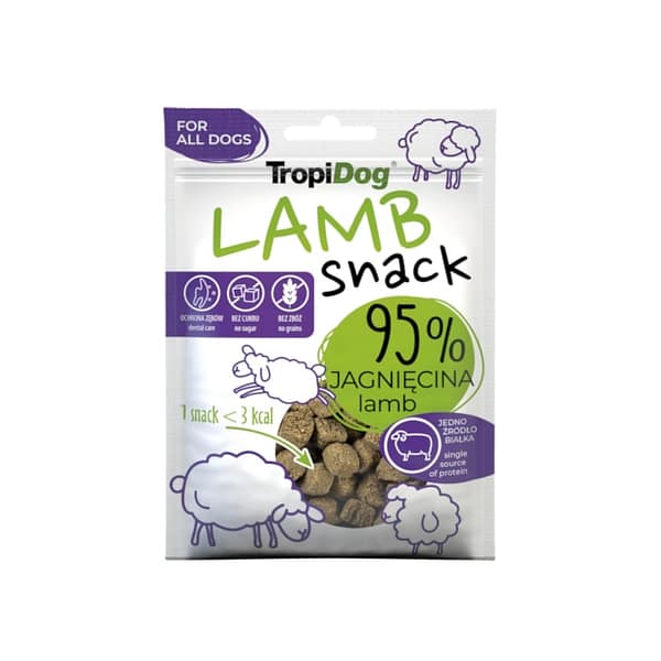5900469544310.jpg TropiDog Lamb Snack teraviljavaba treeningmaius koertele ühe valgu baasil ehk lambalihaga 70 gr.