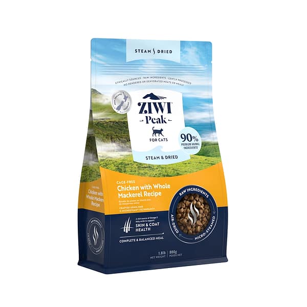 800 gr. Ziwi Peak Steam & Dried Chicken täissööt igas vanuses kassidele kanaliha ja makrelliga