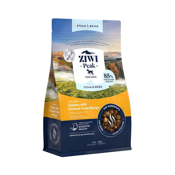 800 gr. Ziwi Peak Steam & Dried Chicken täissööt igas vanuses koertele kanaliha ja puuviljadega