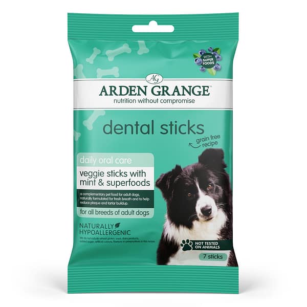 ef5b712b3d9f3708bfe4b595874b4891350ace67_AG000604_ArdenGrange_Treats_Dental_Sticks_with_Mint___Superfoods_Front_5028399000604_1000px_SHD Arden Grange teraviljavabad taimsed hambapulgad 7 tk./ 180 gr.