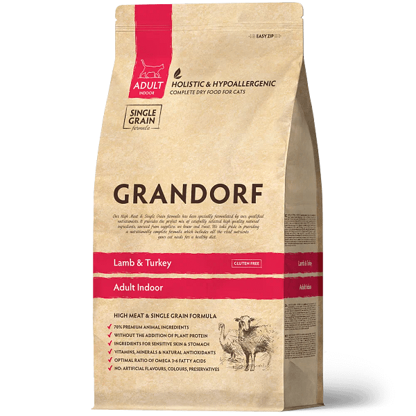 2 kg. Grandorf Cat täissööt tubastele täiskasvanud kassidele lamba-ja kalkunilihaga