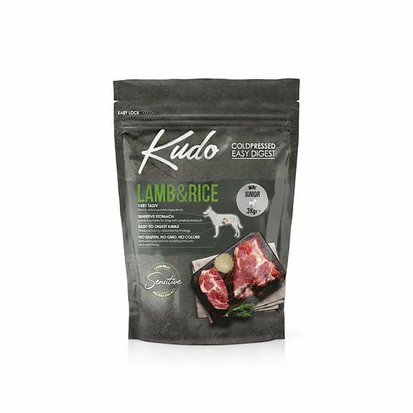 3 kg. Kudo Mini Junior külmpressitud täissööt väikest kasvu kutsikatele lambaliha & riisiga