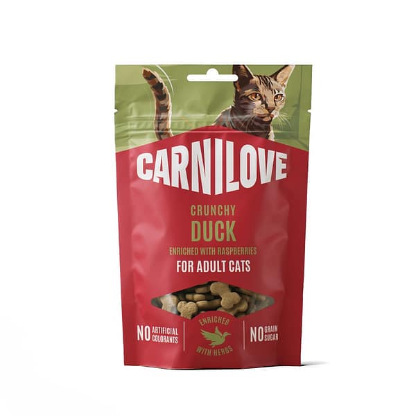 Carnilove teraviljavabad krõmpsuvad maiused täiskasvanud kassidele pardiliha & vaarikatega 50 gr.