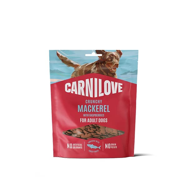 8595602582617.jpg Carnilove krõbedad teraviljavabad maiused täiskasvanud koertele makrelli & vaarikatega 200 gr.