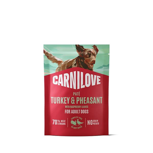 300 gr. Carnilove teravilja-ja kartulivaba pasteet täiskasvanud koertele kalkuni-& faasanilihaga ning vaarikalehtedega