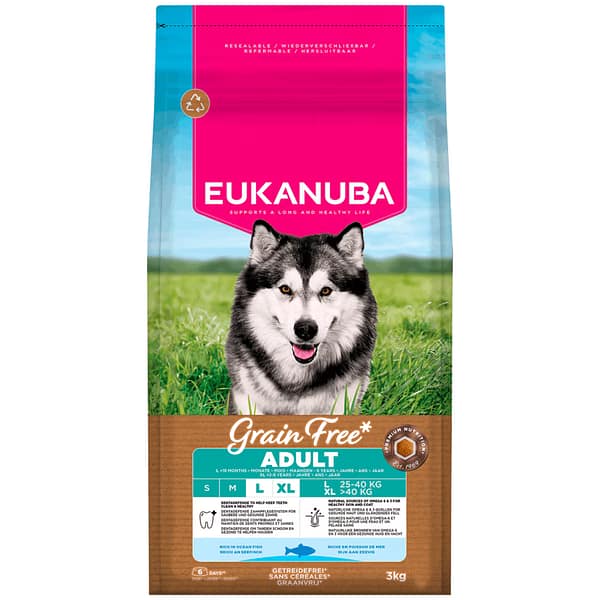 Eukanuba-Grain-Free-Large-Adult-Dog-Ocean-Fish-Dry-Food 12 kg. Eukanuba teraviljavaba täissööt suurt kasvu täiskasvanud koertele ookeanikalaga