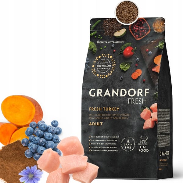 Grandorf-Cat-Fresh-Turkey-Adult 2 kg. Grandorf Fresh teraviljavaba täissööt täiskasvanud kassidele kalkunilihaga