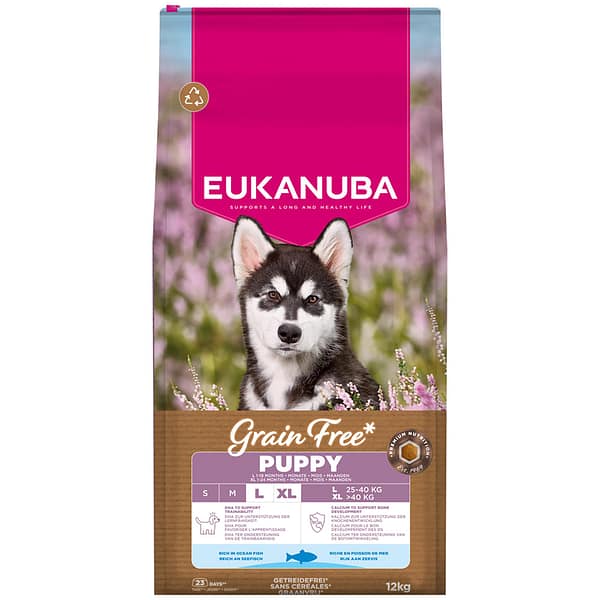12 kg. Eukanuba teraviljavaba täissööt suurt kasvu kutsikatele ookeanikalaga