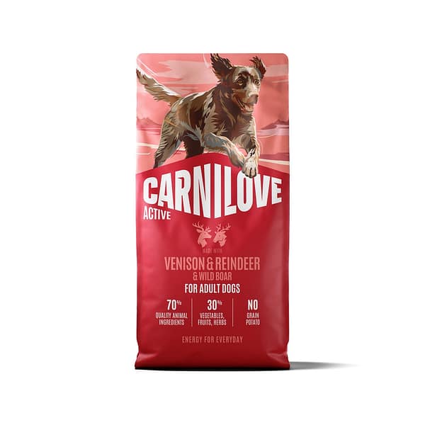 12 kg. Carnilove Active teravilja-ja kartulivaba täissööt täiskasvanud koertele hirve-, põhjapõdra & metssealihaga