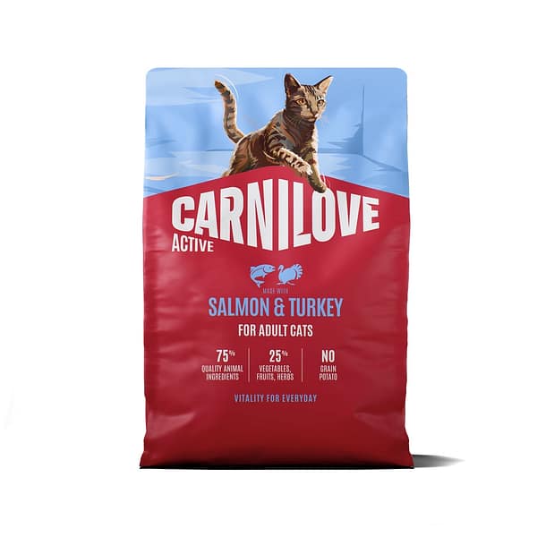2 kg. Carnilove Active teravilja-ja kartulivaba täissööt igas suuruses täiskasvanud kassidele lõhe & kalkunilihaga
