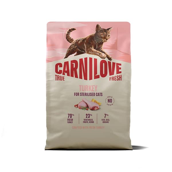 2 kg. Carnilove True Fresh teravilja-ja kartulivaba täissööt steriliseeritud täiskasvanud kassidele värske kalkunilihaga