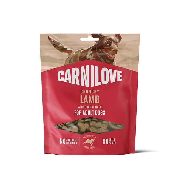 8595602582570.jpg Carnilove krõbedad teravilja-ja kartulivabad maiused täiskasvanud koertele lambaliha & jõhvikatega 200 gr.