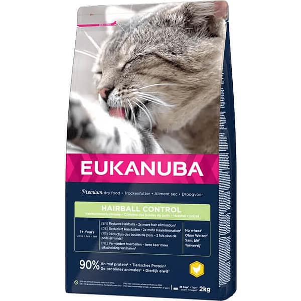 10113.jpg 2 kg. Eukanuba Hairball Control täissööt täiskasvanud ja eakatele kassidele kana-& kalkunilihaga