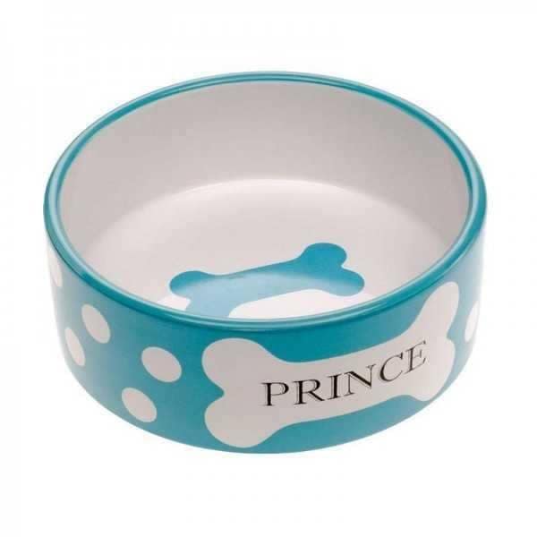 Emailitud helesinine keraamiline kauss kirjaga PRINCE, maht 300 ml.