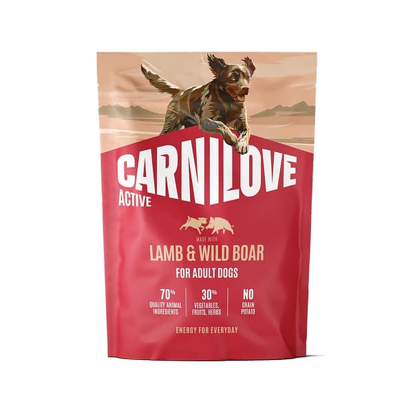 1,5 kg. Carnilove Active Lamb & Wild Boar Adult teravilja-& kartulivaba täissööt täiskasvanud koertele lamba- & metssealihaga