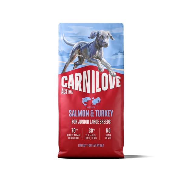 12 kg. Carnilove Active teravilja-ja kartulivaba täissööt suurt kasvu aktiivsetele kutsikatele lõhe & kalkunihaga
