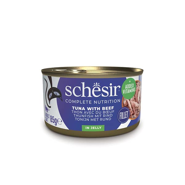 9106.jpg Schesir Complete Nutrition konservsööt täiskasvanud kassidele tuunikala & veiseliha tarretises 85 gr.