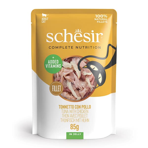 Schesir Complete Nutrition konservsööt täiskasvanud kassidele tuunikala & kana tarretises 85 gr.