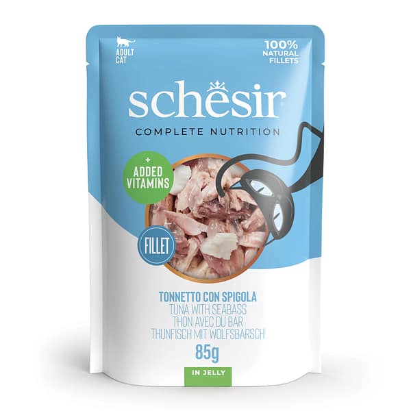 Schesir Complete Nutrition konservsööt täiskasvanud kassidele tuunikala meriahvenaga tarretises 85 gr.