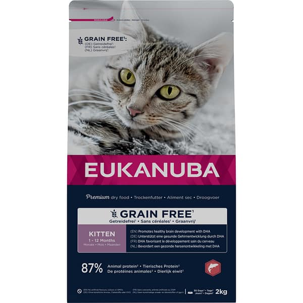 2 kg. Eukanuba Kitten teraviljavaba täissööt lõhega kassipoegadele ja tiinetele või imetavatele emaskassidele