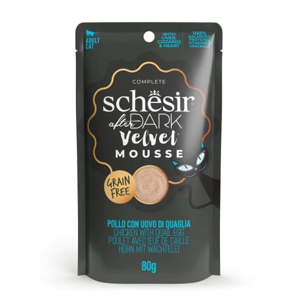 Schesir After Dark teraviljavaba konservsööt vahuna täiskasvanud kassidele kanaliha & vutimunaga 80 gr.
