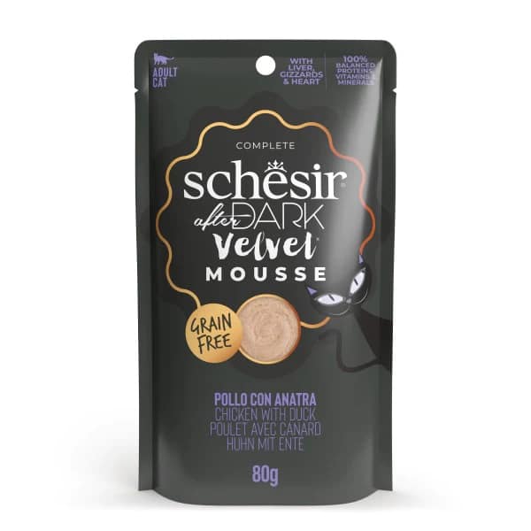 Schesir After Dark teraviljavaba konservsööt vahuna täiskasvanud kassidele kana-& pardilihast 80 gr.