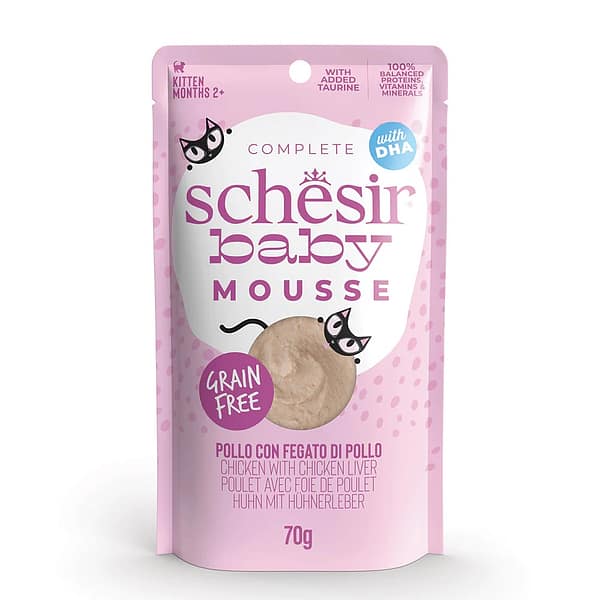 Schesir Baby Cat teraviljavaba märgtoit vahuna kassipoegadele kanaliha & kanamaksaga 70 gr.