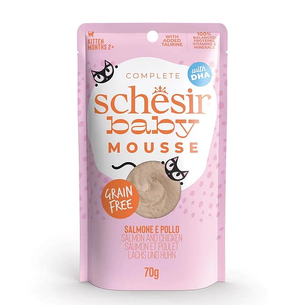 Schesir Baby Cat teraviljavaba märgsööt vahuna kassipoegadele lõhe & kanalihaga 70 gr.