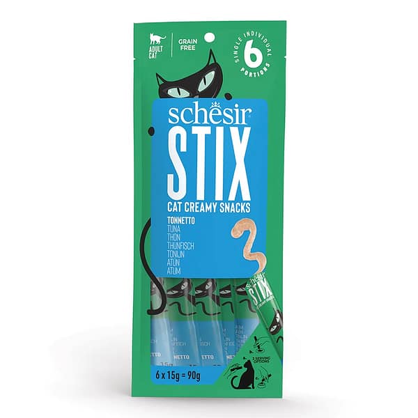 Teraviljavaba maius vahuna täiskasvanud kassidele Schesir STIX tuunikalaga 6 x 15 gr.