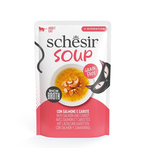 Teraviljavaba märgsööt supina Schesir Soup lõhega & porgandiga täiskasvanud kassidele 40 gr.
