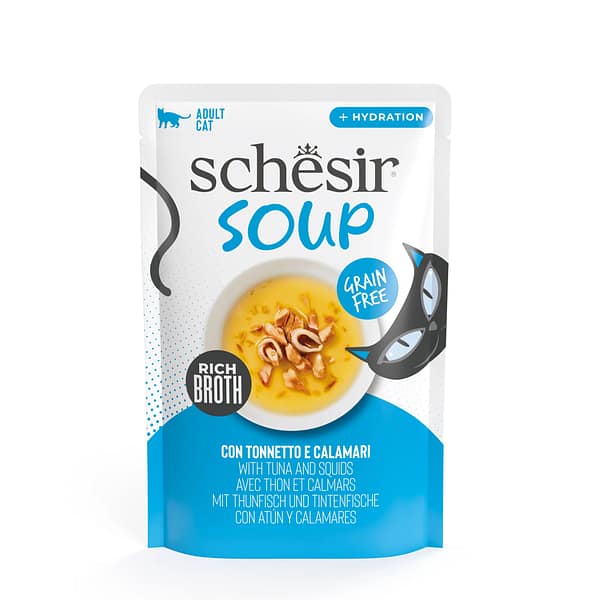 Schesir Soup teraviljavaba märgtoit supina tuunikala & kalmaaridega täiskasvanud kassidele 40 gr.
